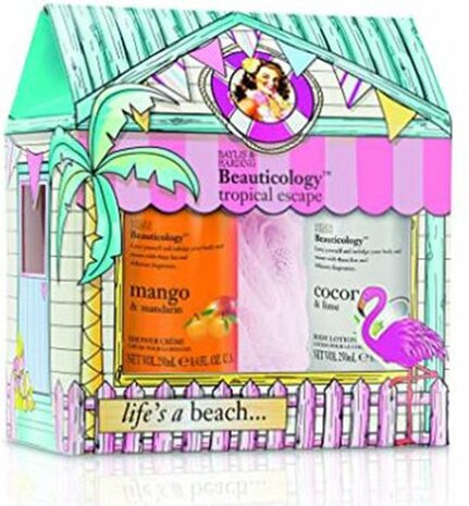 Beauticology &quot;Tropical Escape&quot; Geschenkset - Roze / Multicolor - Kunststof / Karton - Set van 3 - Cadeau - Giftset