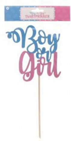 Taartprikker gender reveal party &quot;Boy or Girl&quot; - Blauw / Roze - Karton / Hout - l 14 x h 30 cm - Babyshower - Baby - 