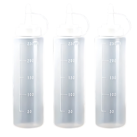 Saus knijpflessen - Transparant / Wit - Kunststof - 250ml- 3 Stuks - Fles - Koken - Eten - Knijpfles - Sausfles
