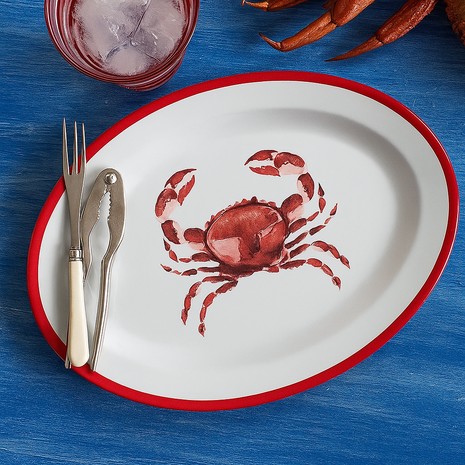 Bord CRAB - Rood / Wit - Melamine - Ovaal - Set van 2 - Kreeft2