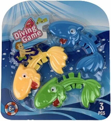 Waterspeelgoed visjes duikspel - Blauw, Groen, Geel - Kunststof - l 13 cm - 3 Stuks - Speelgoed - Zomer - Zomerspeelgoed - Wate