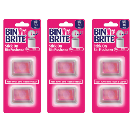 Bin Brite stick-on vuilnisbak verfrisser - Berry blast - Roze - Set van 2
