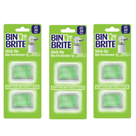 Bin Brite stick-on vuilnisbak verfrisser - Citronella en citroengras - Groen - Set van 3