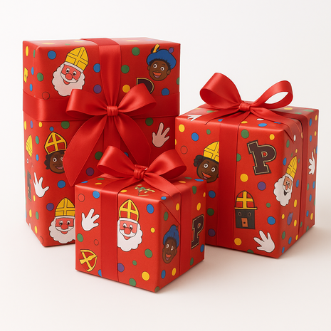 Sinterklaas Inpakpapier - Rood / Assorti - Cadeaupapier - Papier - 200 x 70 cm - Set van 2 - Sint1