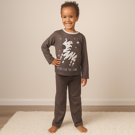 Pyjama / Pyjamapak met zebra print - Kinderen - Antraciet / Roze - Katoen - Maat 116 / 122A