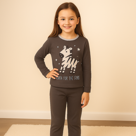 Pyjama / Pyjamapak met zebra print - Kinderen - Antraciet / Roze - Katoen - Maat 104 / 110A
