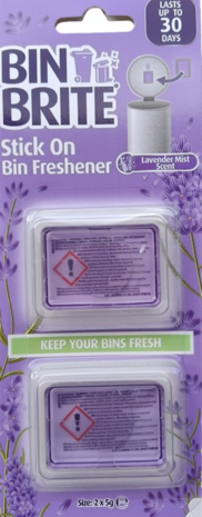 Bin Brite stick-on vuilnisbak verfrisser - Lavendel - Paars - Lavender Mist Scent - Stick On Bin Fresh - Set van 2 pakjes