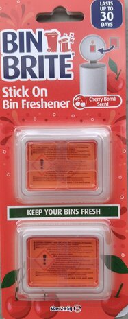 Bin Brite stick-on vuilnisbak verfrisser - Cherry Bomb - Rood - Stick On Bin Fresh - Set van 2 pakjes