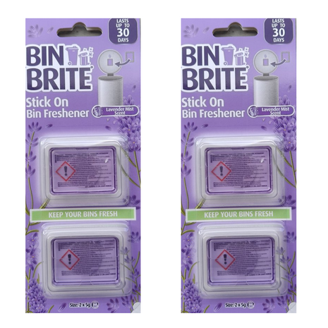 Bin Brite stick-on vuilnisbak verfrisser - Lavendel - Paars - Lavender Mist Scent - Stick On Bin Fresh - Set van 2 pakjes