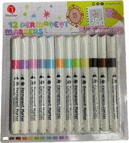 Permanent Markers - Multicolor - Kunststof - 14 cm - Set van 12 - Kinderen - Tekenen