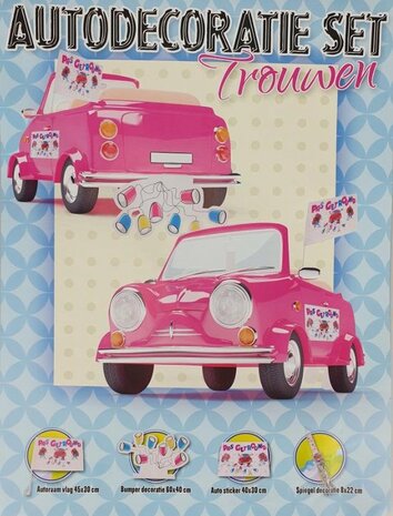Auto decoratie Set Trouwen - Multicolor - Kunststof - Set van 4