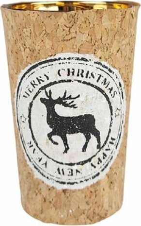 Waxine Glas Rendier - Bruin / Wit - Kurk / Glas - ⌀ 7 x h 11 cm