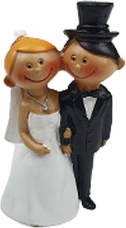 Getrouwd beeldje Just Married - Wit / Zwart - Keramiek - 6 x 11 cm - Net getrouwd - Getrouw - Just Married