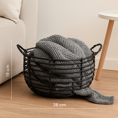 Opbergmand AMBOSIUS - Zwart - Bamboe - ⌀ 36 x h 19 cmA