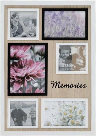 Fotolijst MEMORIES - Wit / Beige / Zwart - 6 foto&#039;s - l18 x b13 / l10 x b15 / l10 x b10 cm - Foto collage