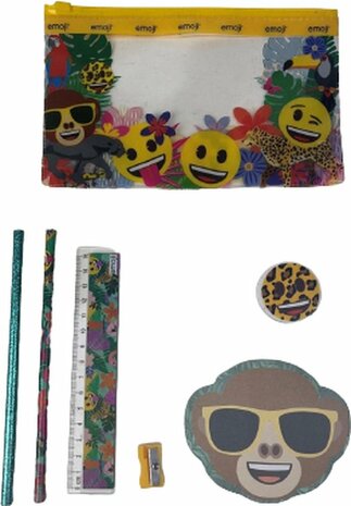 Schrijfwarenset Emoji - Aap - Multicolor - Sticky Notes - Potloden - Gum - Slijper - Lineaal - Etui - Back2School