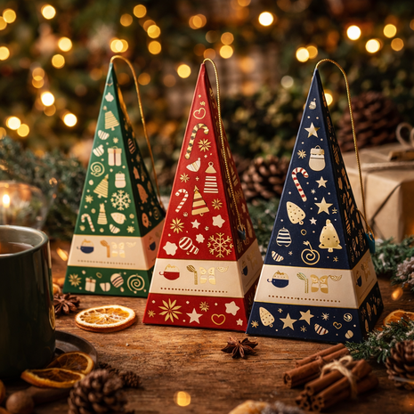 Giftbox Winter Piramide Thee - Bergamot Honey Flavour - Blauw - 10 Theezakjes - Kersttip / Kerscadeau - Winterthee - Winter Tea