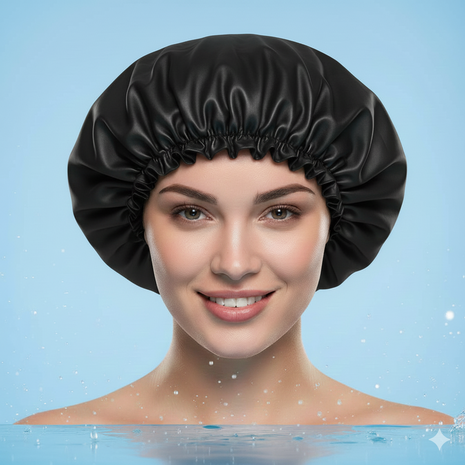 Douchemuts - Zwart - Nylon / Kunststof - One Size - Douche - Muts - Haarmuts - Badmuts - Docuh Cap