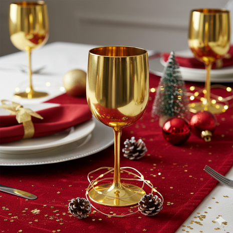 Trendy wijnglazen - Goud - Kunststof - 8 x 8 x 22 cm - Set van 2 stuks - 60 cl - Oud & Nieuw - Cocktail - Kerst 3