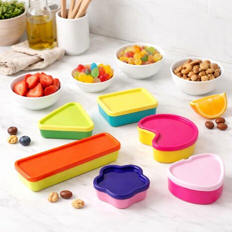 Mini vershoudbakjes - Multicolor - Set van 6 Bakjes - Opberger - Nootjes, Fruit, Snoep, Sauzen - Koude en warme gerechten