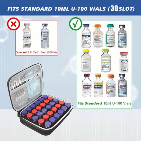 Peptide Flacon Opbergdoos &ndash; EVA Hardcase Organizer voor 10 / 15 / 30 Flacons &ndash; Waterbestendige Beschermcase - Com