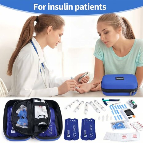 Insuline & Peptide Koeltas Reisetui met Temperatuurdisplay & 2 Herbruikbare Koelpacks &ndash; Blauw5