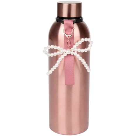 Thermofles / Isoleerfles JUTTA met parelstrik - Metaal - Ros&eacute; - Warme en koude dranken - 500 ML - lekvrije schroefdop - Sportf