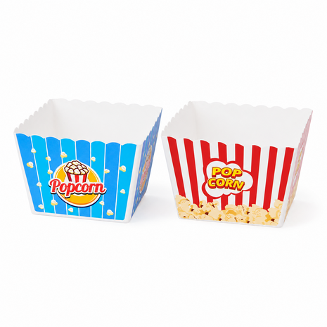 Popcorn bak herbruikbaar MOVIE TIME - Multicolor - Kunststof - 17 x 12,5 x 11 cm - Assorti - Set van 2 - Popcorn Emmer - Snacke