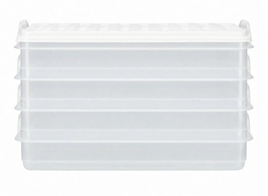 Vleeswarendoos met 4 lagen KAASSIE - 4 x 0.75 L - Wit / Transparant - Kunststof - 15,5 x 23 x 12,5 cm - Beleg - Kaas - Belegbox