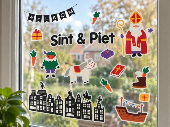 Sint & Piet Raamstickers - Sinterklaas - Multicolor - Kunststof - 2 x A4 (diverse stickers)