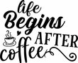 Raamstickers - Life Begins After Coffee - Muurstickers - Kunststof - Zwart/Wit - 29 x 27cm