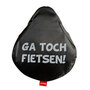 Zadelovertrek met tekst &#039;&#039; Ga toch fietsen &#039;&#039; - Zwart / Wit - PVC - Rekbaar - Zadelhoes - Fietshoes