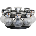Kruidenrek met 8 potjes - Zwart / Zilver - Ø 21 x  h 12,4 cm