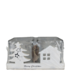 Kerst theelichthouder SARAH - Wit - Hout / Glas - 17 x 9 x 8.5 cm - Rechthoek - Assorti