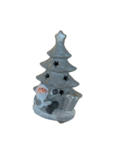 Kerst beeldje met boom en kerstman - LED verlichting - Zilver / Wit - Keramiek - 10 x 7 x 15 cm