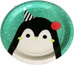 Borden / Feestborden pinguins - Lichtgroen / Wit - Set van 8