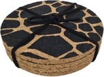Onderzetters KIARA - Giraffe - Bruin / Zwart - Kurk - Rond - Ø 10 cm - Set van 4