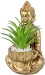 Boeddha met vetplantje - Assorti - Boeddha - Kunstplanten - 9.5 x 9.5 x 13 cm