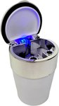 Auto Asbak met LED licht - Wit / Zilver - Kunststof / Metaal - Ø 8 x 12 cm