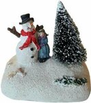 Beeldje met sneeuwpop - LED verlichting - Groen / Wit - 10 x 6 x 11 cm