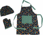 Kinderkookset met leeuwenprint - Donkerblauw / Multicolor - Katoen - One Size - Set van 3 - Schort / Muts / Want - Koken - Set  Kinderkookset met leeuwenprint - Donkerblauw / Multicolor - Katoen - One Size - Set van 3 - Schort / Muts / Want - Koken - Set