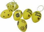 Decoratie Paaseitjes "Happy Easter" - Geel / Zwart - Kunststof - 4,5 x 3 cm - 6 Stuks - Pasen - Paasei - Ei - Eit