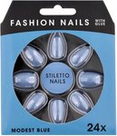 Fashion Nails nep nagels ''Modest Blue'' - Blauw - Kunststof - Set van 24 Fashion Nails nep nagels ''Modest Blue'' - Blauw - Kunststof - Set van 24
