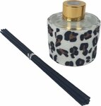 Luxe Geurstokjes JUNGLE COLLECTION panter - Zwar / Wit - Glas / Hout - 90 ml - Diffuser - Geurverspreider - Stokjes - Geurfles 