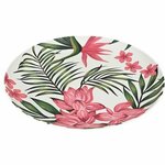 Bord met plant en bloem print SANDER - Roze / Groen - Melamine - Ø 25 cm - Set van 2 - Bord - Eetbord - Dinerbord - Best