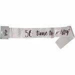 50 Time To Party Sjerp - Wit / Roze - Glanzend - Polyester - 144 x 11 cm - 1 Stuk - Verjaardag - Decoratie - Jarig - Feestje