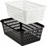 Stapelmand organiser mandjes CORY - Zwart - Kunststof - 29 x 20 x 11 cm - Set van 2 - Opbergmand - Mand - Mandje - Organiser - 