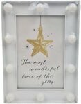 Fotolijst 'The Most Wonderful Time Of The Year' met led licht bolletjes - Wit - Hout / Kunststof - 19 x 14 x 3 cm