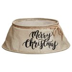 Kerstboomrok met tekst "Merry Christmas" OWEN - Bruin / Zwart - Imitatie Linnen - Kerstboom Mand - Ø 40 x 