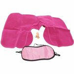 Reisset Opblaasbaar - Nekkussen + Slaapmasker + Oordopjes - Roze - Opblazen - Velvet / Fluweel - Reizen - Vakantie - Vliegen - 
